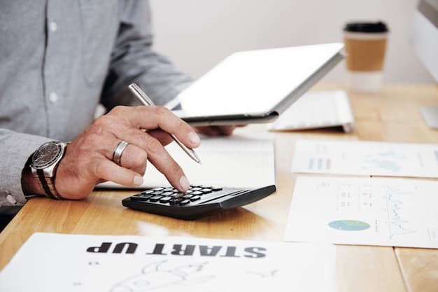 Accountant reviewing financial documents and tax figures